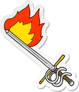 Bir insan tarafından çizilmiş yanan bir kılıcın çıkartması.