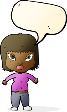 Bir insan tarafından çizilmiş konuşma balonu olan şişman kadın çizgi filmi.