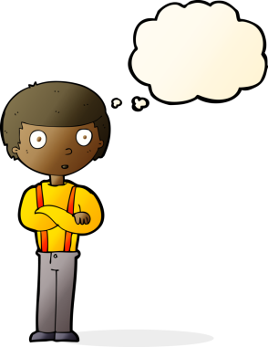 Bir insan tarafından çizilmiş düşünce balonlu çizgi film çocuğu.