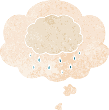 Düşünce baloncuklu karikatür yağmur bulutu grunge sıkıntılı retro dokuma tarzı bir insan tarafından çizilmiş