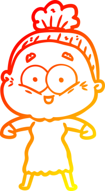 Bir insan tarafından çizilmiş mutlu, yaşlı bir kadının sıcak çizgi çizimi.