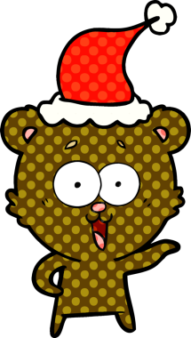 Gülen ayıcık eli bir insan tarafından çizilmiş Noel Baba şapkasının çizgi roman çizimi.