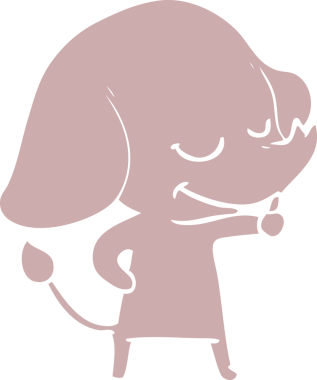 Bir insan tarafından çizilmiş düz renk çizgi film gülümseyen fil.