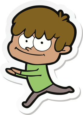 Bir insan tarafından çizilmiş mutlu bir çizgi film karakterinin çıkartması.