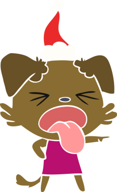 Bir insan tarafından çizilmiş Noel Baba şapkası giymiş iğrenç bir köpeğin el resmi.