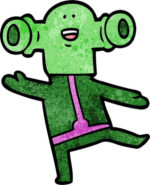 Bir insan tarafından çizilmiş dostane bir uzaylı çizgi filmi.