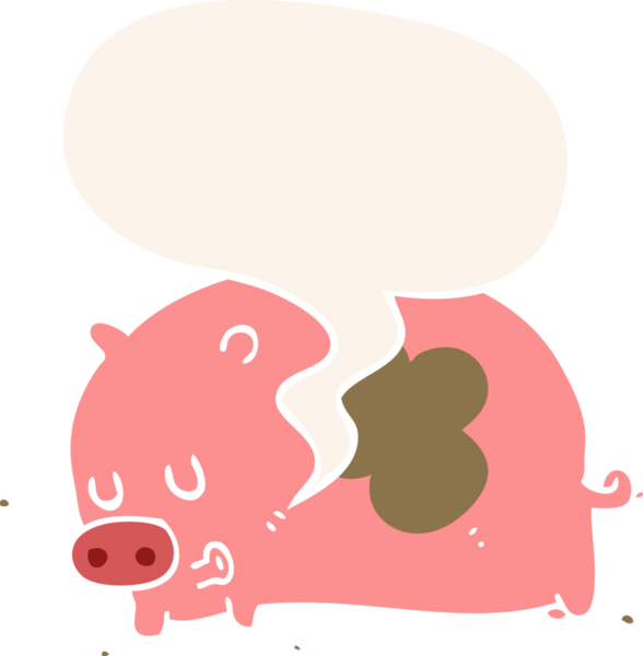 Bir insan tarafından çizilmiş eski moda konuşma baloncuklu şirin domuz.