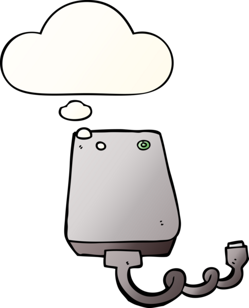 bir insan tarafından çizilmiş yumuşak eğimli düşünce baloncuklu karikatür sabit diski