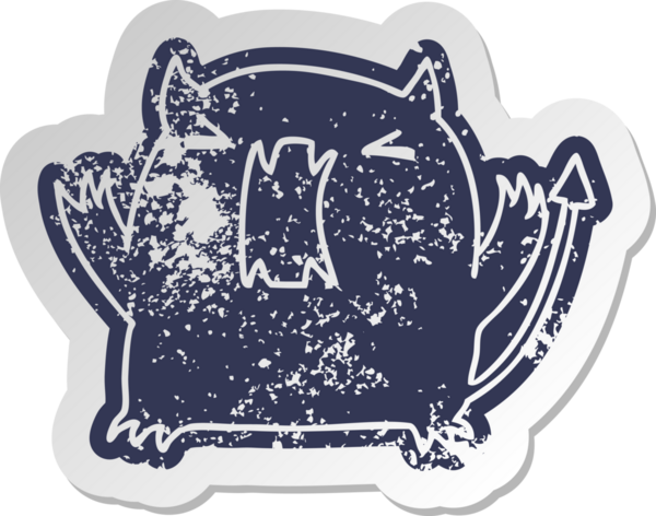 Bir insan tarafından çizilmiş sevimli bir kawaii şeytanının sıkıntılı eski çizgi film çıkartması.