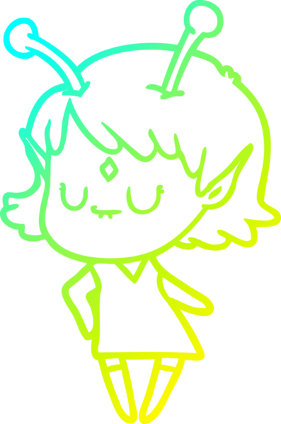 Bir insan tarafından çizilmiş bir uzaylı kız çizgi filmi.