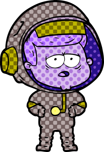 Bir insan tarafından çizilmiş yorgun astronot çizgi filmi.