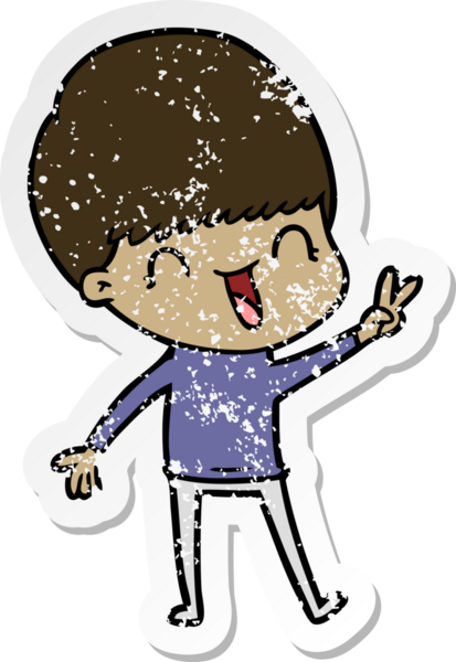 Bir insan tarafından çizilmiş mutlu çizgi film çocuğunun sıkıntılı çıkartması.