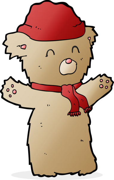 Bir insan tarafından çizilmiş şapka ve eşarplı oyuncak ayı.