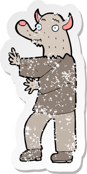 Bir insan tarafından çizilmiş bir kurt adamın gerilimli çıkartması.