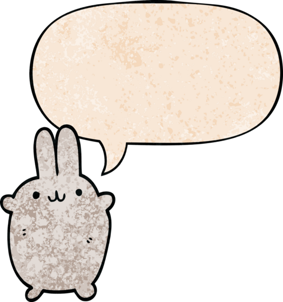 Konuşma baloncuklu çizgi film tavşanı insan tarafından çizilmiş.