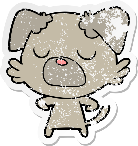 Bir insan tarafından çizilmiş bir karikatür köpeğinin sıkıntılı çıkartması.