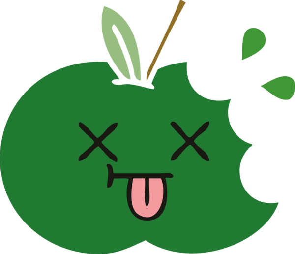 Bir insan tarafından çizilmiş sulu bir elmanın düz renkli retro karikatürü