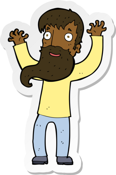 Bir insan tarafından çizilmiş sakallı, heyecanlı bir adamın çıkartması.