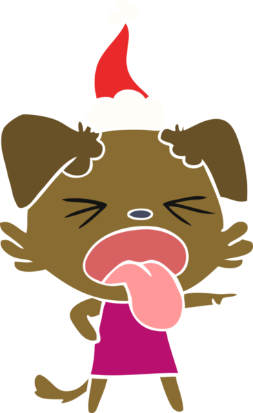 Bir insan tarafından çizilmiş Noel Baba şapkası giymiş iğrenç bir köpeğin el resmi.