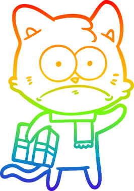 Gökkuşağı gradyan çizgi çizimi Bir insan tarafından çizilmiş gergin kedi