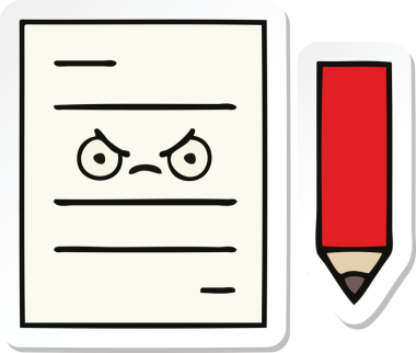 Bir insan tarafından çizilmiş şirin bir test kağıdının çıkartması.