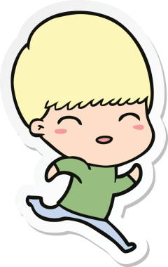 Bir insan tarafından çizilmiş mutlu bir çizgi film çocuğunun çıkartması.