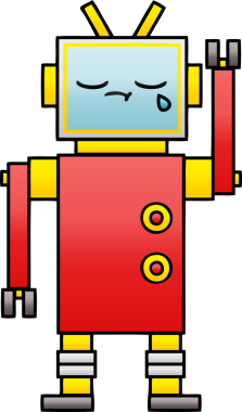 Bir insan tarafından çizilmiş ağlayan bir robotun gölgeli çizgi filmi.