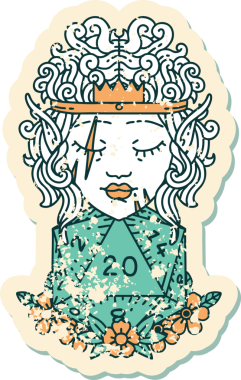 Retro Dövme Tarzı Bir insan tarafından çizilmiş doğal 20 zarlı barbar karakter