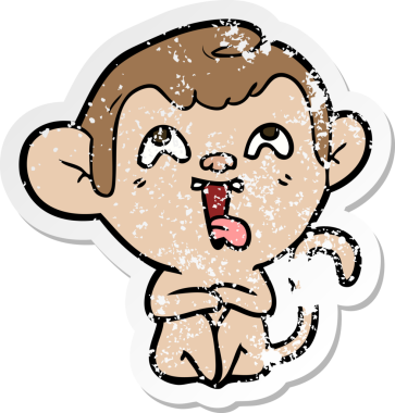 Bir insan tarafından çizilmiş çılgın bir çizgi maymunun sıkıntılı çıkartması.