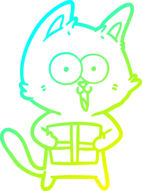 Bir insan tarafından çizilmiş komik çizgi film kedisinin soğuk gradyan çizgisi.