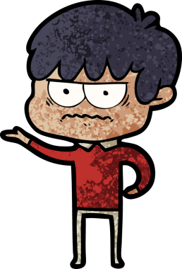 Bir insan tarafından çizilmiş sinirli çizgi film çocuğu.