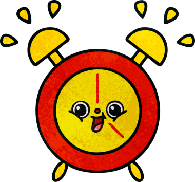 Bir insan tarafından çizilmiş bir çalar saatin retro grunge desen karikatürü