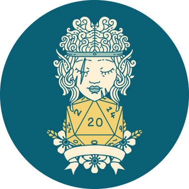 Retro Dövme Tarzı Bir insan tarafından çizilmiş 20 zarlı barbar karakter