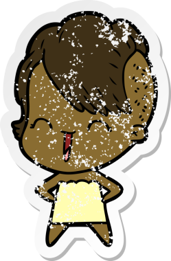 Bir insan tarafından çizilmiş mutlu bir hippi kızın sıkıntılı çıkartması.