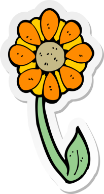 Bir insan tarafından çizilmiş karikatür çiçeğinin çıkartması.