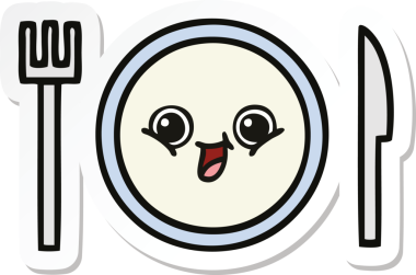 Bir insan tarafından çizilmiş şirin bir yemek tabağının çıkartması.