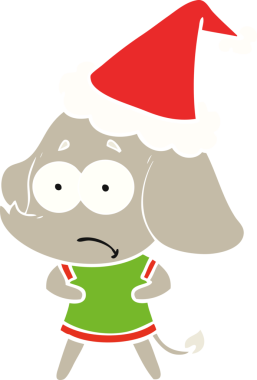 Bir insan tarafından çizilmiş Noel Baba şapkası giyen belirsiz bir filin düz renk çizimi.