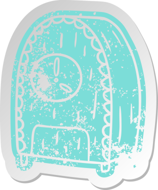 Bir insan tarafından çizilmiş eski moda bir saatin eski bir karikatür çıkartması.