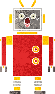 Bir insan tarafından çizilmiş bir robotun retro çizim tarzı karikatürü