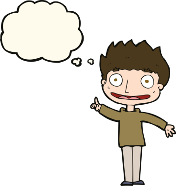 Bir insan tarafından çizilmiş düşünce balonu olan mutlu çocuk çizgi filmi.