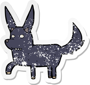 Bir insan tarafından çizilmiş vahşi bir köpeğin gerilimli çıkartması.