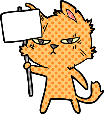 Bir insan tarafından çizilmiş protesto işareti olan sert çizgi film kedisi.