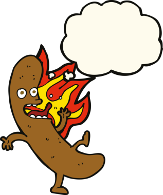 Bir insan tarafından çizilmiş düşünce baloncuklu çizgi film sosisi.