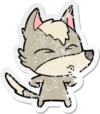 Bir insan tarafından çizilmiş bir kurt çizgi filminin hüzünlü çıkartması.