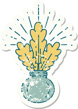 Bir insan tarafından çizilmiş eski bir dövme stili ev bitkisinin etiketi.