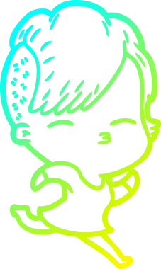 Bir insan tarafından çizilen, gözlerini kısarak bakan bir çizgi film karakteri çizimi.