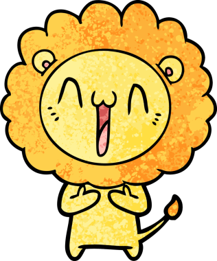 Bir insan tarafından çizilmiş mutlu çizgi film aslanı.