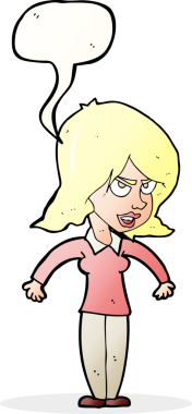 Bir insan tarafından çizilmiş konuşma balonu olan kötü kadın çizgi filmi.