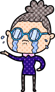 Bir insan tarafından çizilmiş gözlüklü, ağlayan bir kadın.