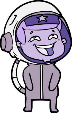 Bir insan tarafından çizilmiş gülen astronot çizgi filmi.
